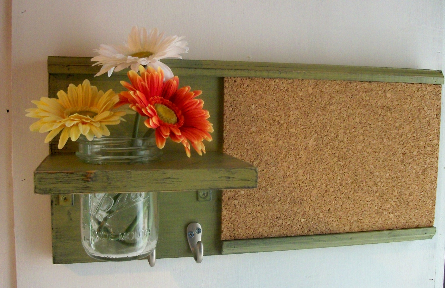 Retro Lime Green Avocado Color Wood Wall Shelf Cork Bulletin Etsy