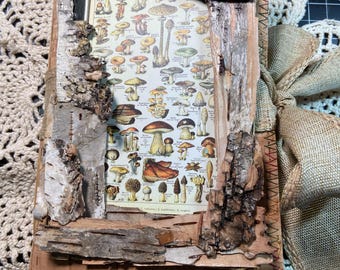 Handmade Journal Cork Cover Vintage Old Papers Natural Birch Bark Ephemera Diary Art Mixed Media