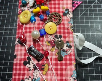 Diario de tela hecho a mano con diseño de Mickey Mouse, cuaderno con dije colgante y recuerdo de vacaciones