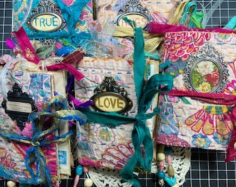 Diarios hechos a mano, libros de tela vintage, cuadernos de técnica mixta, colgantes