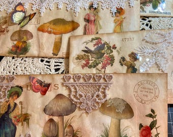 Juego de 4 sobres decorados a mano con pegatinas de encaje y mariposas. Artículos de papelería, libros y regalos. ¡Feliz correo!