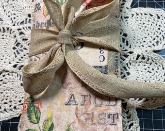 Large Handmade Journal Vintage Papers Nook Notebook Diary Fabric Cover Tags and Pockets Ephemera