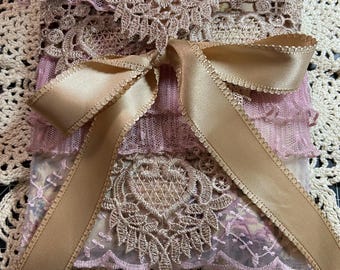 Lace Ephemera Tag Book Journal Bag Large Pocket Keepsake Fabric Gift