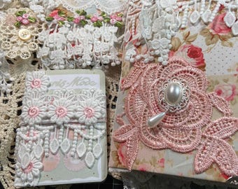 Set Handmade Sewing Theme Journal Lace Clothes Pins Fabric Envelope Safety Pins Beads Buttons Ephemera