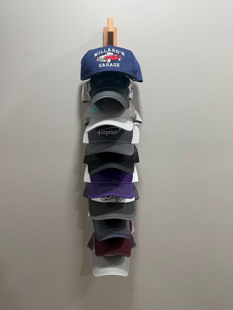 Handcrafted Red Oak Hat Rack: Wall Mounted Baseball Cap Display - Etsy
