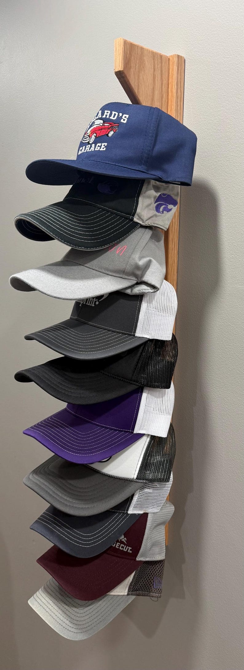 Handcrafted Red Oak Hat Rack: Wall Mounted Baseball Cap Display - Etsy