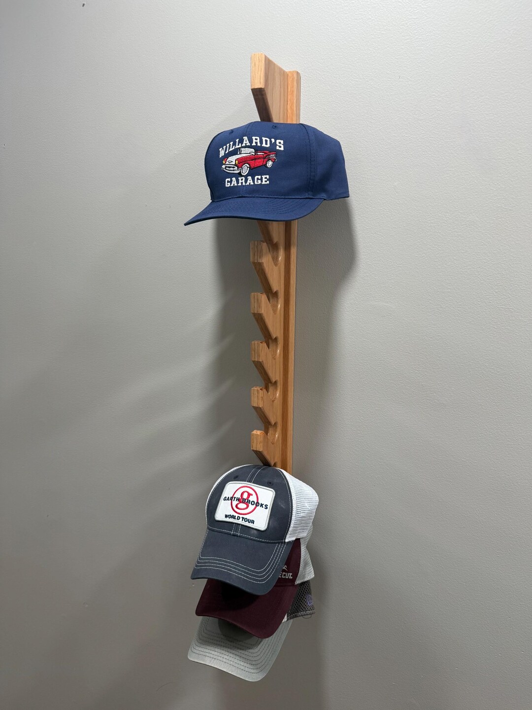 Handcrafted Red Oak Hat Rack: Wall Mounted Baseball Cap Display - Etsy
