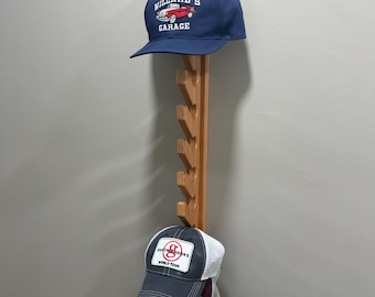 Handcrafted Red Oak Hat Rack: Wall Mounted Baseball Cap Display