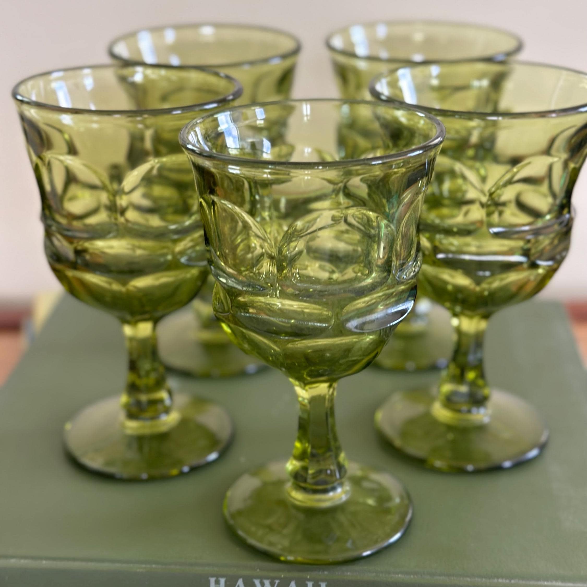 Vintage Green Glass Goblet Set: Retro Textured Stemware - Etsy