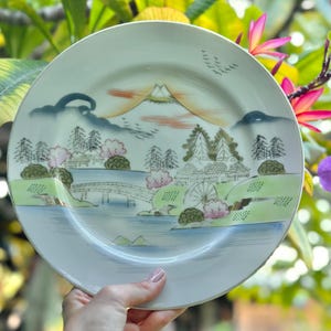 Vintage Japanese Hand-Painted Gold Detailed Mt. Fuji Plates - Set of 2 Collectible 7.1&quot; Decorative Dishes | Handmade in Japan