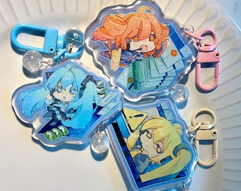 Vocaloid Utau Glitter triple baka Keychain: Hatsune Miku, Kasane Teto, Akita Neru