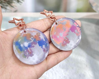 Rainbow moon arcrylic epoxy keychain | double sided