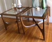 Reserved for Alexandra LANE ENDTABLE Pair Adrian Pearsall MC Danish Mod Walnut Wood Glass Top c1950s Excellent Condition Vintage Retro