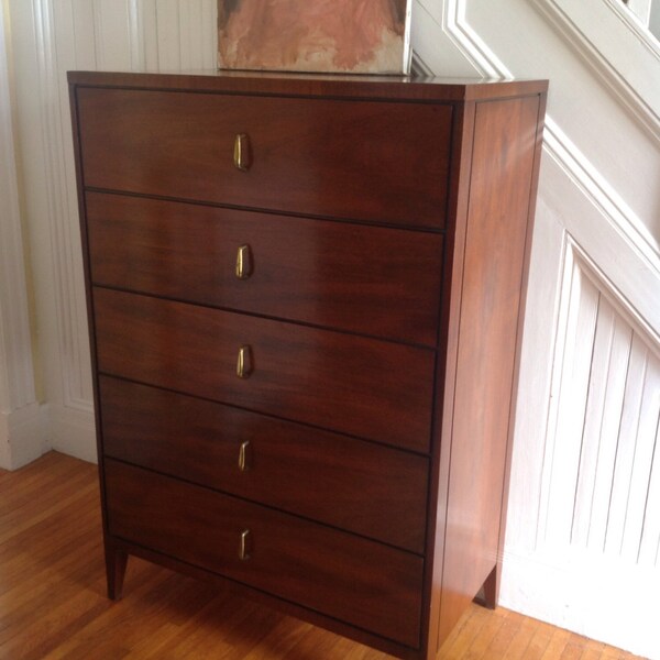 20% OFF SALE! Mid Century Modern Unagusta Highboy Dresser Mahogany Brass Hardware Vintage Retro c1960