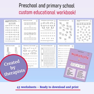 May include: A colorful workbook for preschool and primary school children. The cover features a pink and purple design with the title "WORKBOOK 2" and the text "Interesting activities for the children's development".