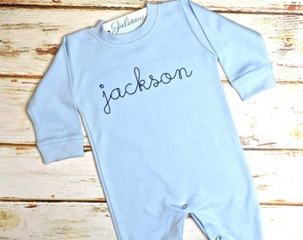 Baby Boy Coming Home Outfit, Monogrammed Romper, Personalized Baby Gift, Monogrammed Sleeper, Newborn Pictures