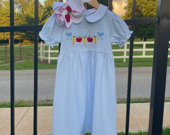 Back To School Blue Stripe Short Sleeve Dress - First Day of School Dress