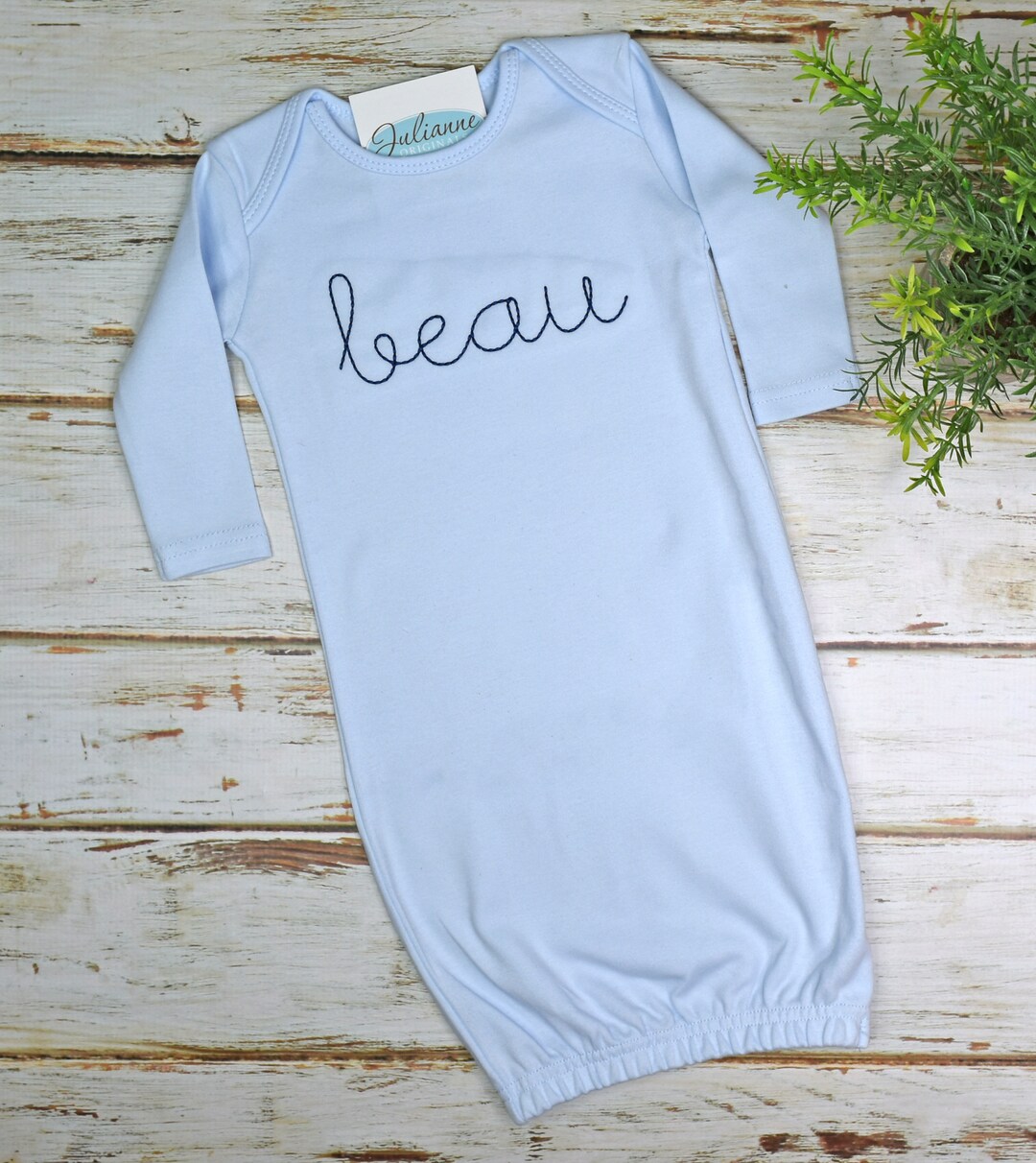 Baby Boy Coming Home Outfit, Monogrammed Gown, Personalized Baby Gift, Monogrammed Sleeper