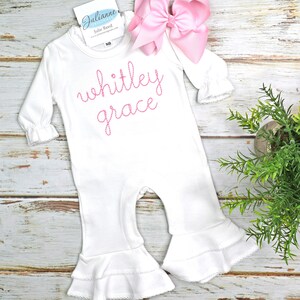 Baby Girl Coming Home Outfit, Monogrammed Romper, Personalized Baby Gift, Monogrammed Sleeper, Newborn Pictures, Bow NOT Included