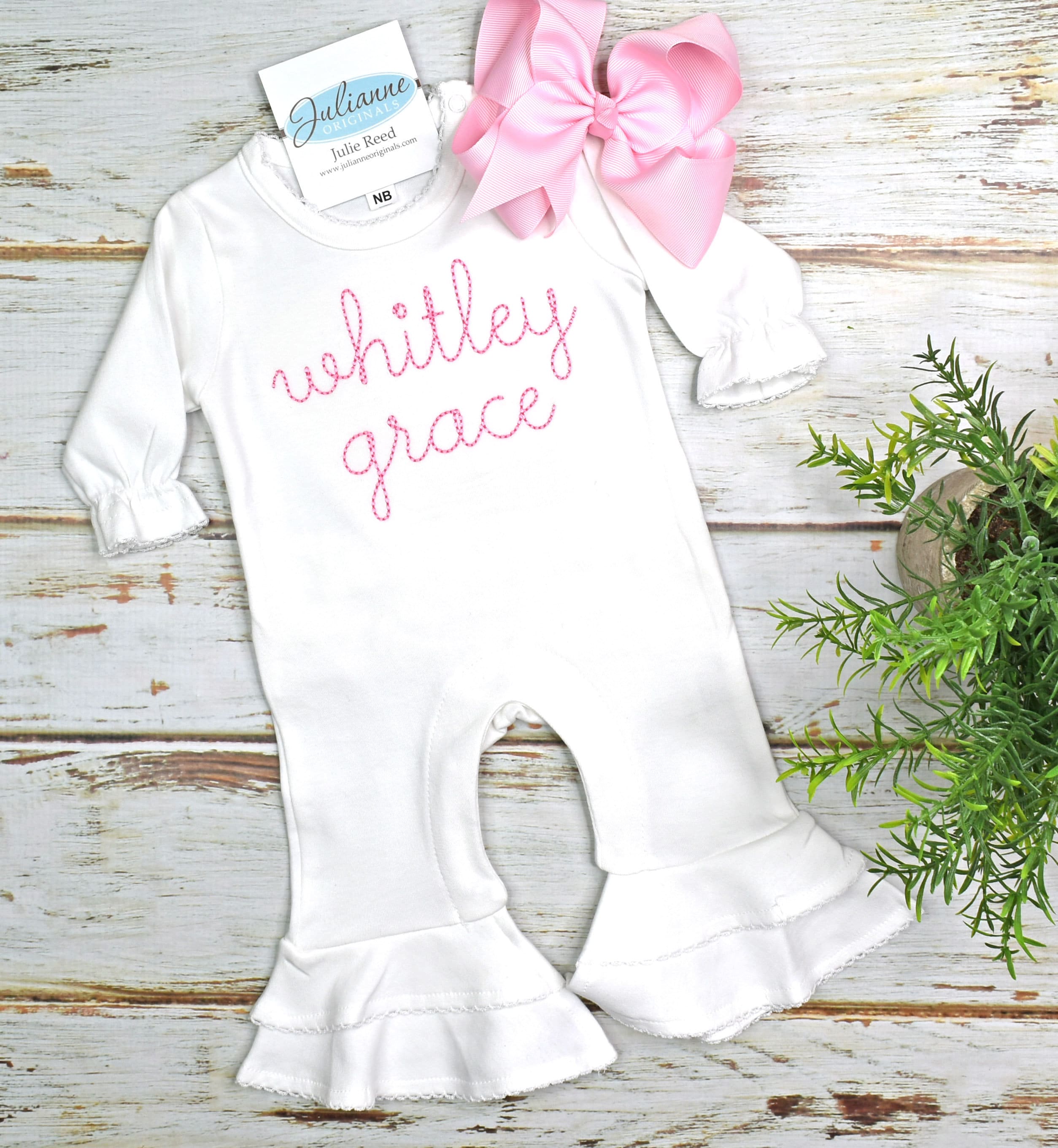 Baby Girl Coming Home Outfit, Monogrammed Romper, Personalized Baby G…