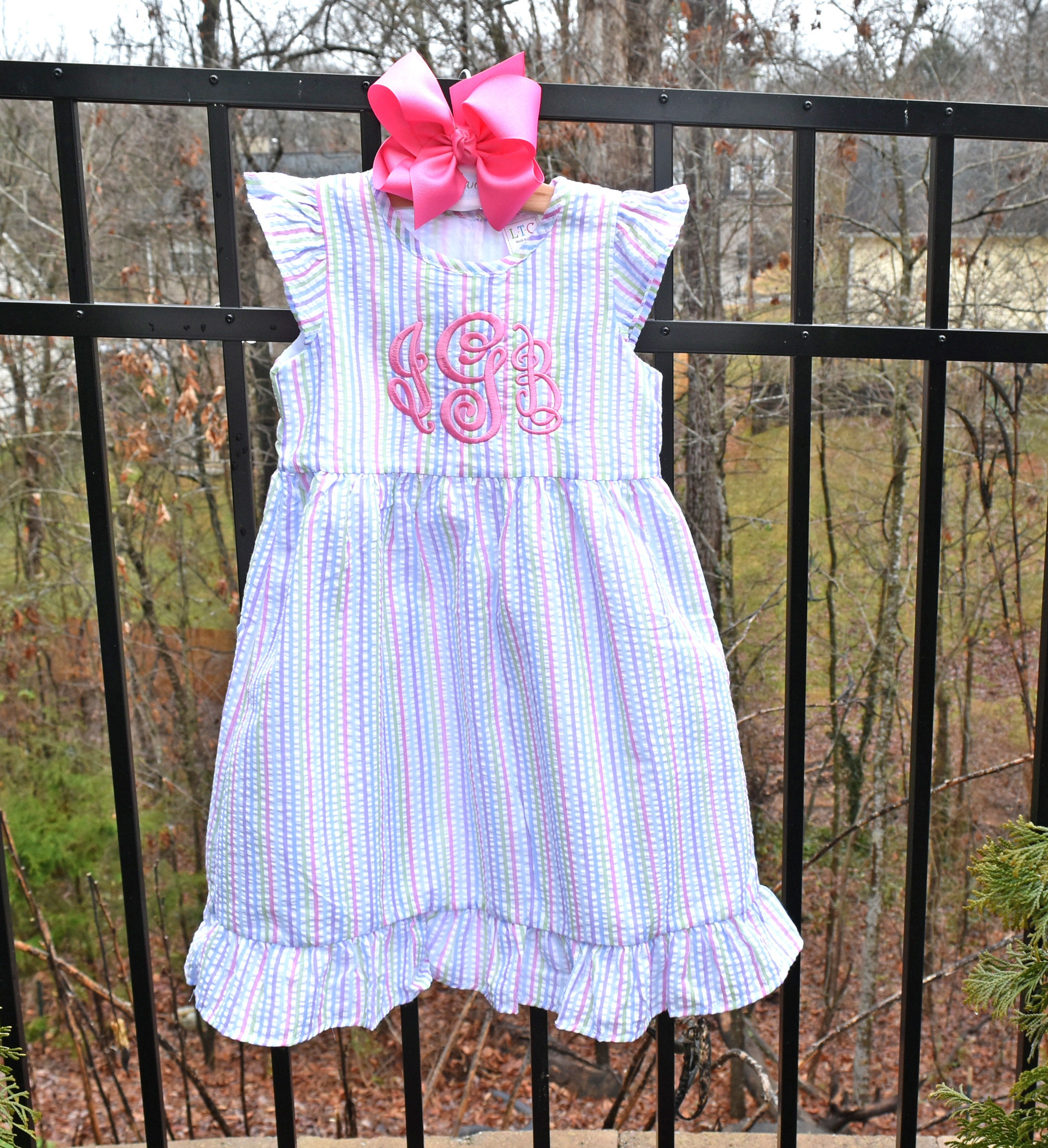 Monogram Dress Multi Seersucker Stripe Custom Monogram Dress 