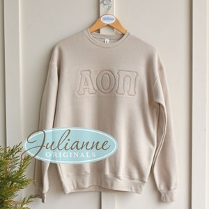 Alpha Omicron Pi, AOPi,  Sorority Sweatshirt, Sorority Gift,  AOPi Letter Sweatshirt, Alpha Omicron Pi Letter Sweatshirt, Sewn Letters