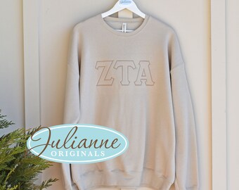 Zeta Tau Alpha, ZTA,  Sorority Sweatshirt, Sorority Gift,  Zeta Tau Alpha Letter Sweatshirt, ZTA Sweatshirt, Sewn Letters