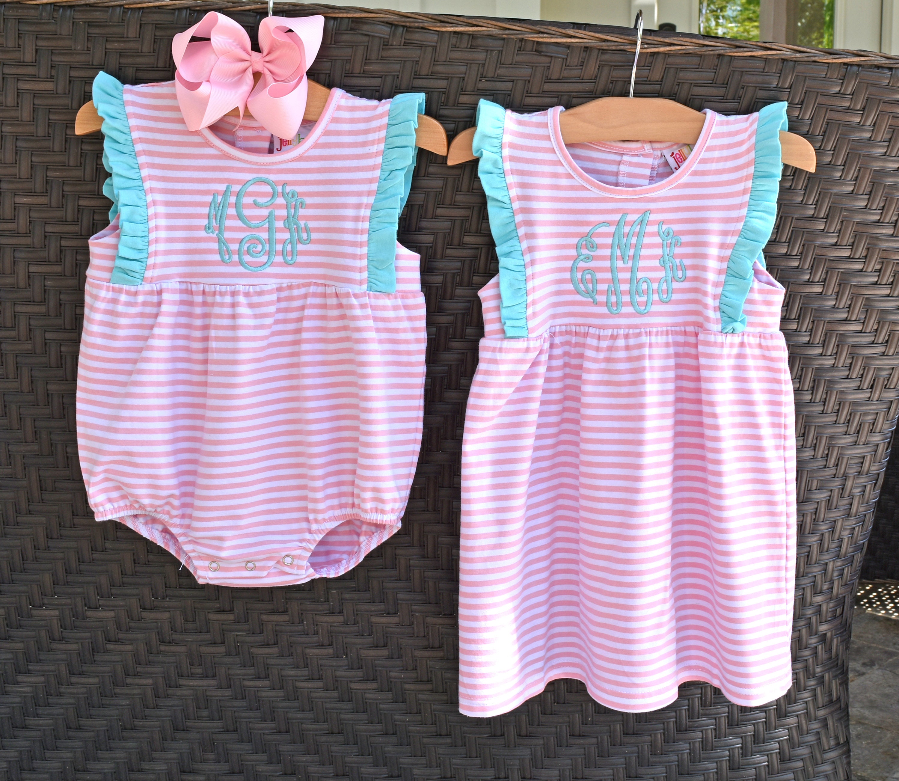 Spring Stripes Custom Monogram Dress or Bubble , Girl Summer Dress, G…