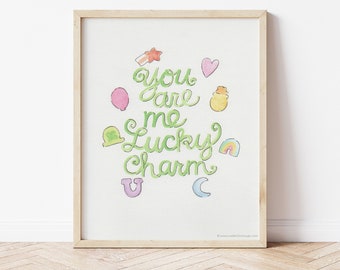 Lucky charm wall art, lucky charm illustration, St. Patrick's Day decor, St. Paddy's Day, Irish, anniversary gift, nursery decor, kids room