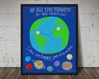 Earth Day wall art, Earth Day art print, Earthling, mother Earth illustration, planets wall art, outerspace kids art, classroom wall art