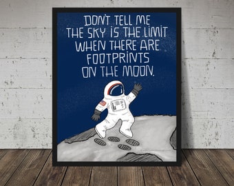 Astronaut wall art, footprints on moon, reach for the stars, dream big, moon wall art, STEM wall art, grad gift, space themed wall art