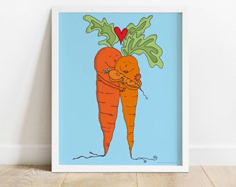 Carrots Family Kitchen wall decor, Where baby carrots come from art print, carrots illustration, foodies gift, Mother's Day gift