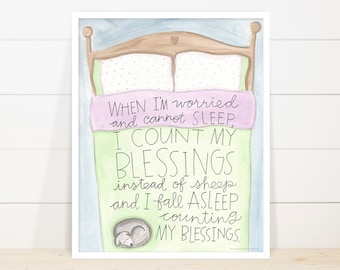 White Christmas movie quote wall decor, Bing Crosby song lyrics, count your blessings, bedroom decor, guest room decor, sweet dreams