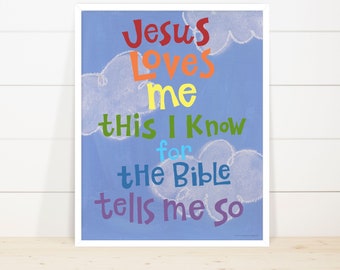 Jesus loves me art print, song lyrics, Jesus Loves Me, art for kids, nursery art, childrens bedroom art, church hymn