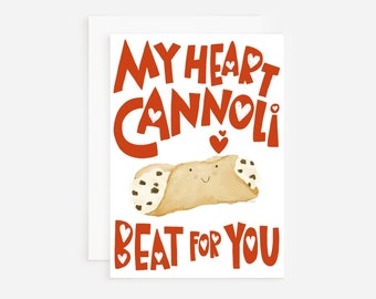 Valentine greeting card, cannoli love you, punny card, just because i love you card, anniversary card, cannoli illustration, card for foodie