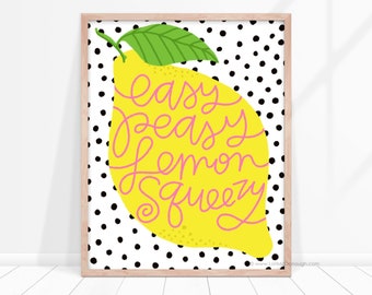 Spring lemon wall art, easy peasy lemon squeezy, lemon themed kitchen decor, classroom wall decor, girls room lemon art, fun pop of color