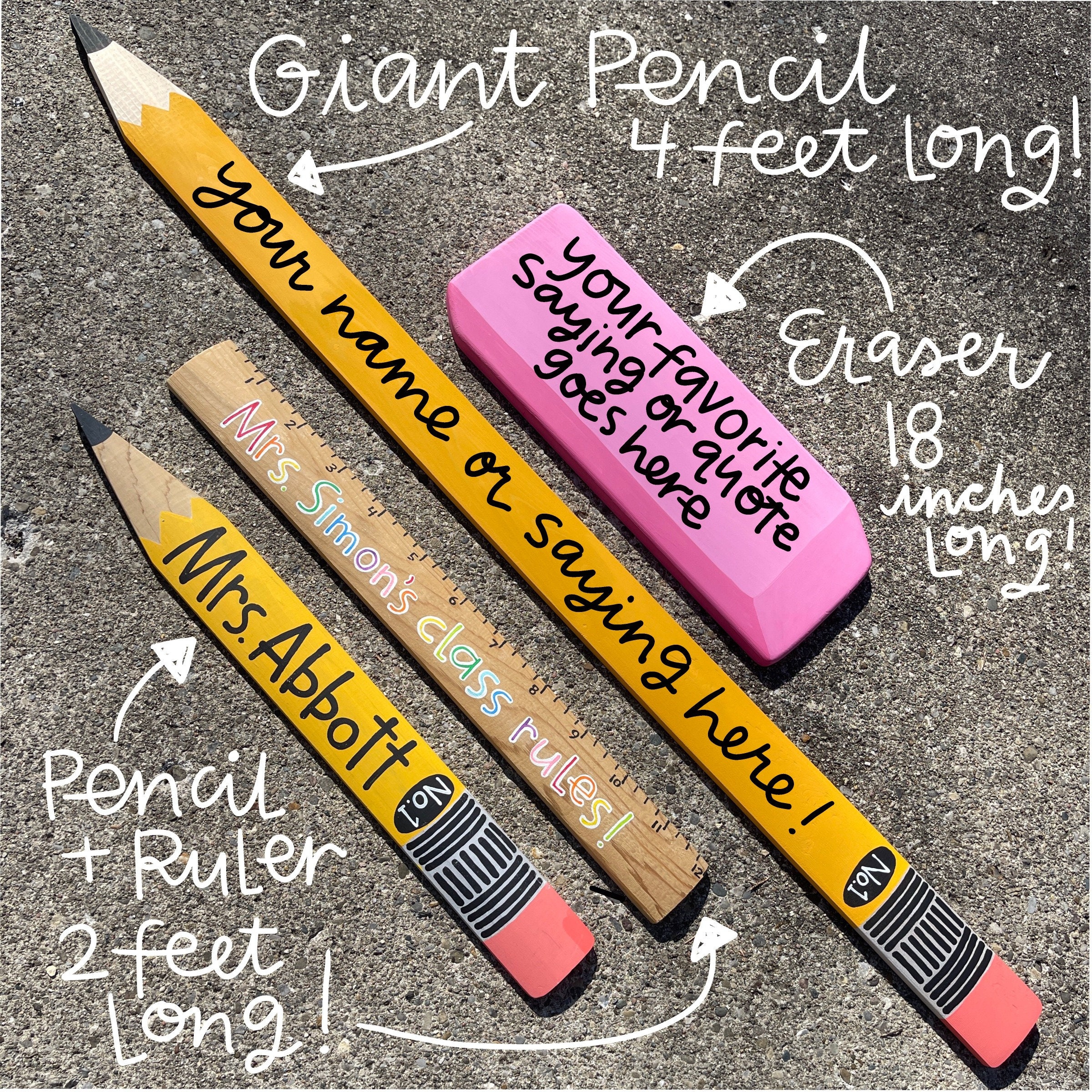 Letrero de madera con borrador rosa, borrador más grande que la vida,  pintado a medida con su dicho o nombre, letrero para el aula, regalo para  el maestro, letrero para la educación, image size:2400x2400