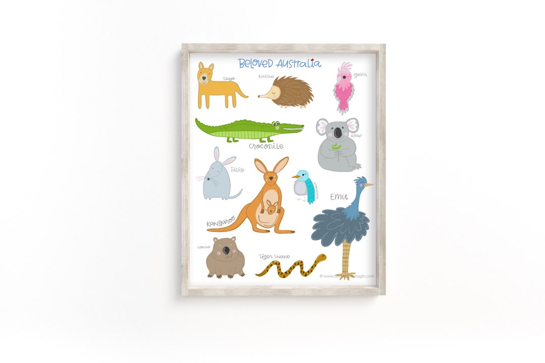 Australian Animals Illustrated Art Print, Kids Bedroom Decor, Animal ...
