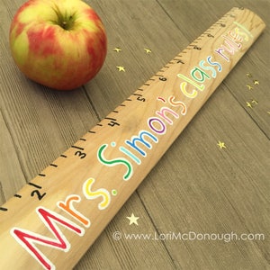 Personalized wooden ruler sign, Teacher Gift, classroom decor, hall pass, handpainted, larger than life ruler, school rules, our class rules image 1