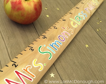 Personalized wooden ruler sign, Teacher Gift, classroom decor, hall pass, handpainted, larger than life ruler, school rules, our class rules