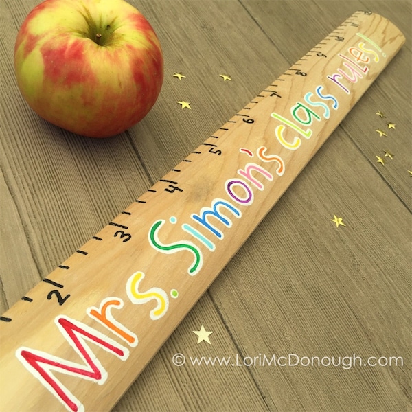 Personalized wooden ruler sign, Teacher Gift, classroom decor, hall pass, handpainted, larger than life ruler, school rules, our class rules