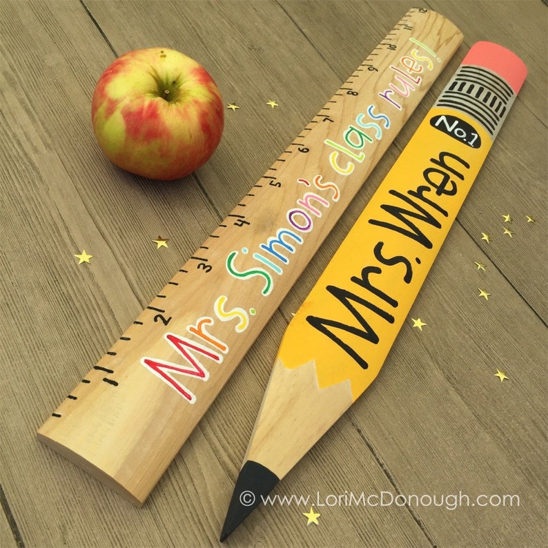 GIANT personalized pencil, teacher gift, teacher appreciation, classroom decor, wooden sign, hand lettered, school decor, end of school image 5