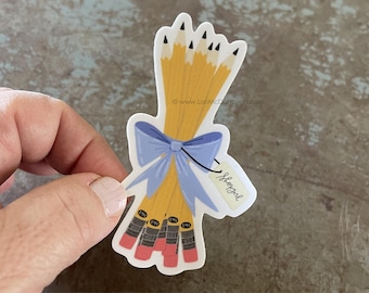 a bouquet of freshly sharpened pencils vinyl sticker, shopgirl