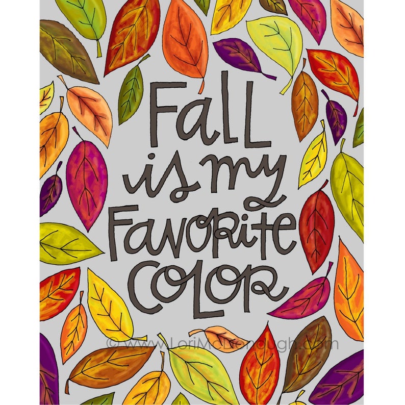 fall is my favorite wall art, fall leaves art print, autumn wall decor, falling leaves illustration, fall colors art, October lovers gift image 2