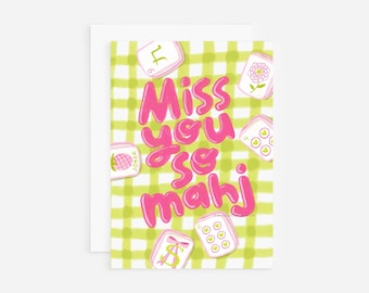 Missing you card, mahjong illustrated greeting