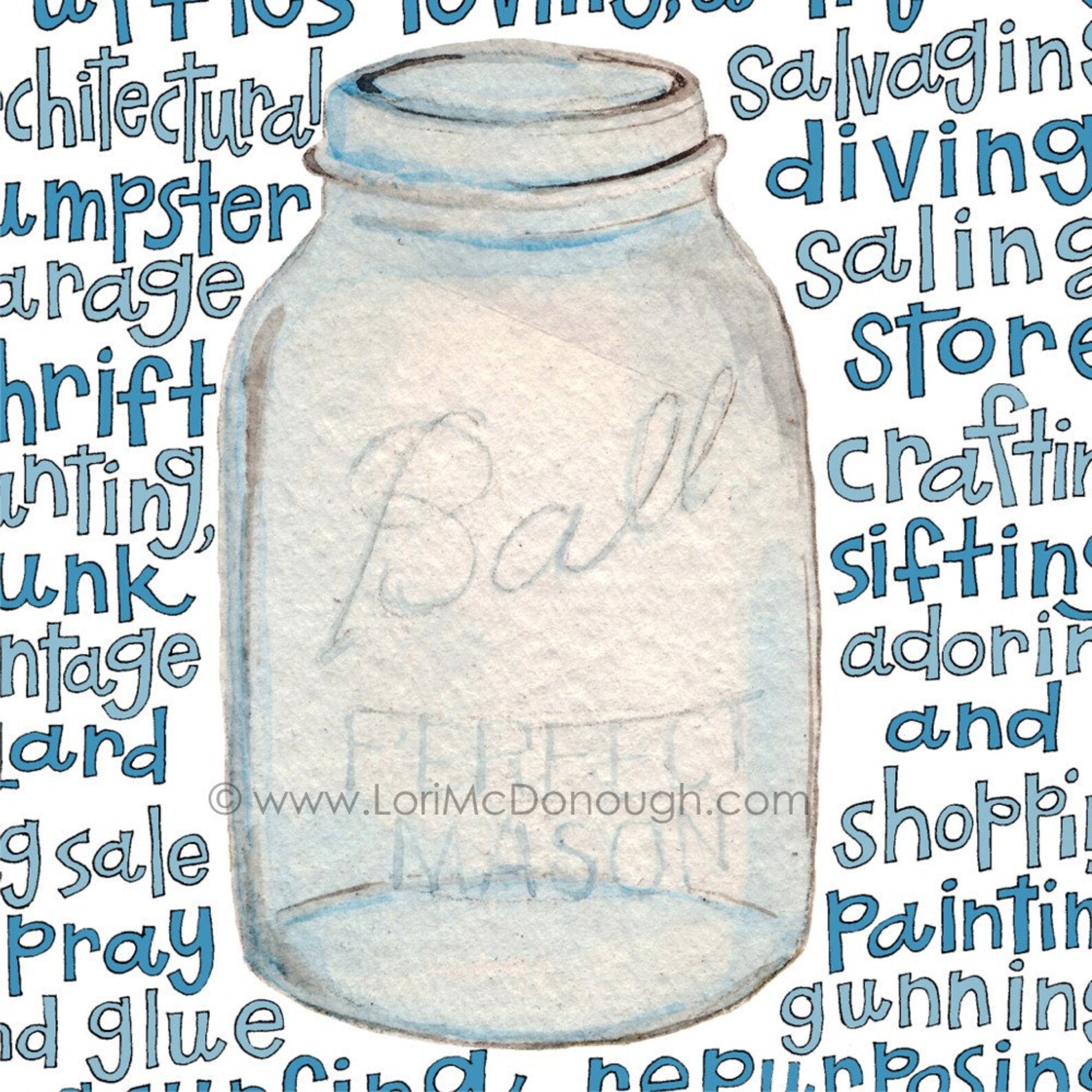 Blue Mason Jar wall art gift for makers crafty girl gift Etsy