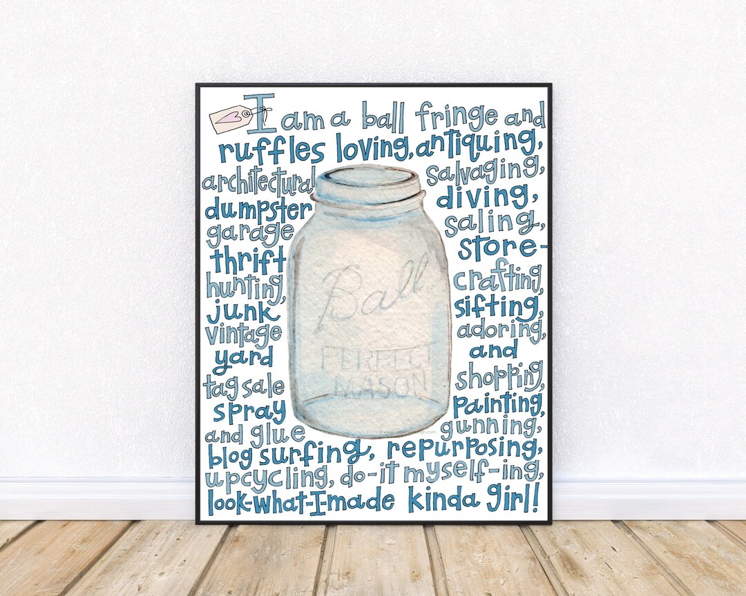 Blue Mason Jar Wall Art Gift for Makers Crafty Girl Gift - Etsy