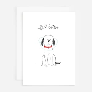 Get well cards, feel better card, dog cone of shame, dog greeting card, dog lover card, illustrated dog card, cute dog card, greeting card