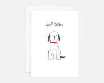 Get well cards, feel better card, dog cone of shame, dog greeting card, dog lover card, illustrated dog card, cute dog card, greeting card