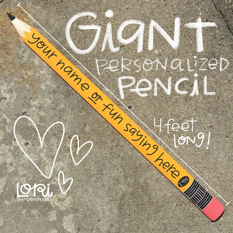 GIANT personalized pencil, teacher gift, teacher appreciation, classroom decor, wooden sign, hand lettered, school decor, end of school image 1